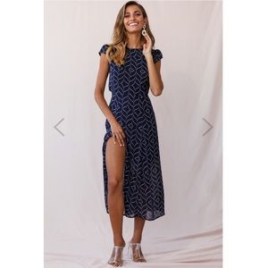 Becky Cap Sleeve Midi Dress Dot Print Navy